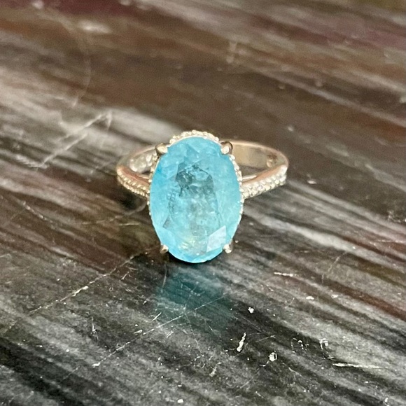 925 Sterling Silver Blue Topaz CZ Cocktail Statement Ring NWOT - Picture 3 of 10